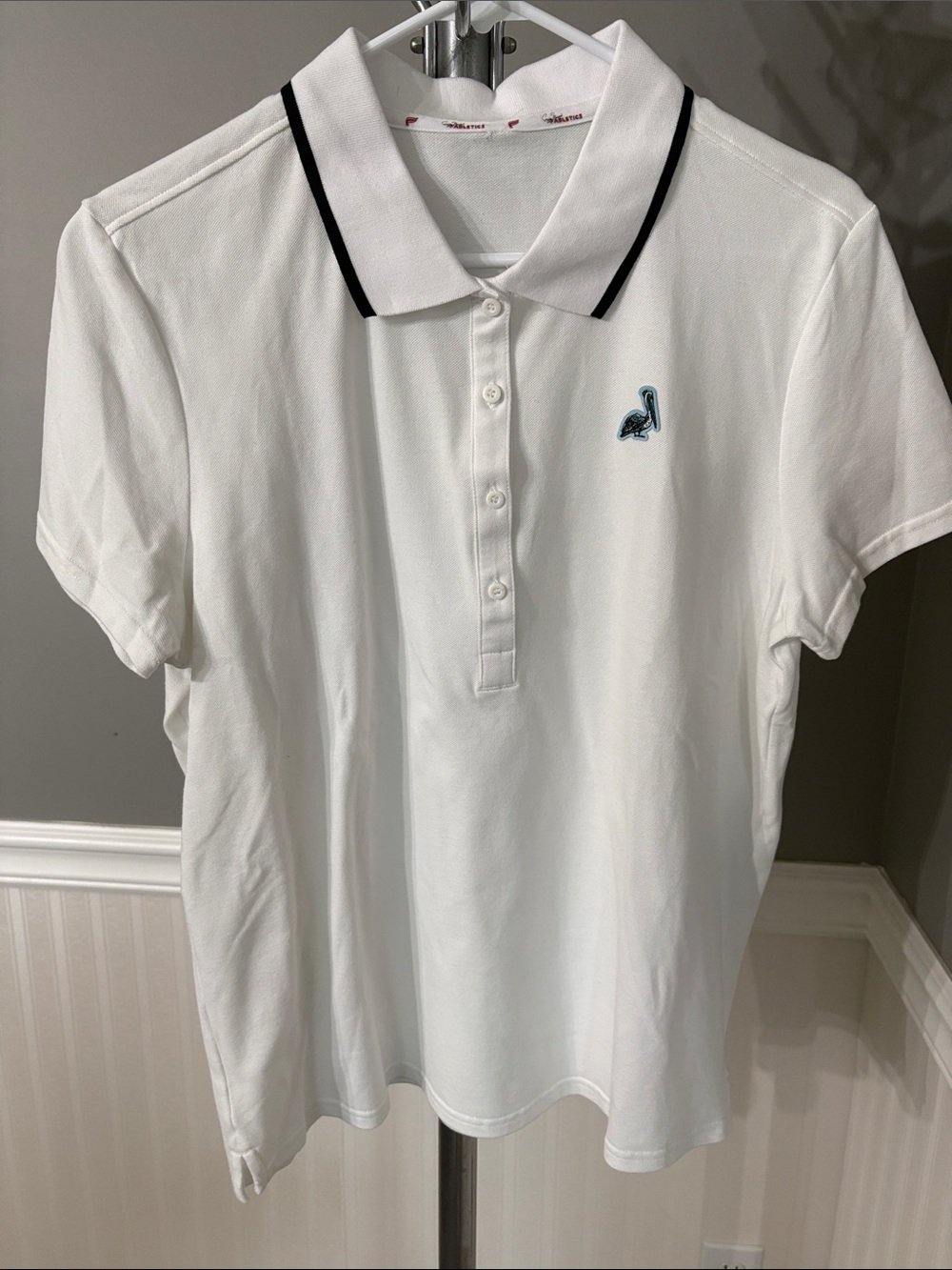 Fabletics White Polo with Black Collar Piping